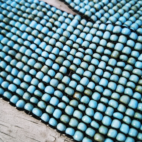 Beaded Turquoise Stretchy Belt with Wooden Hook Clasp Buckle - Picture 9 of 14